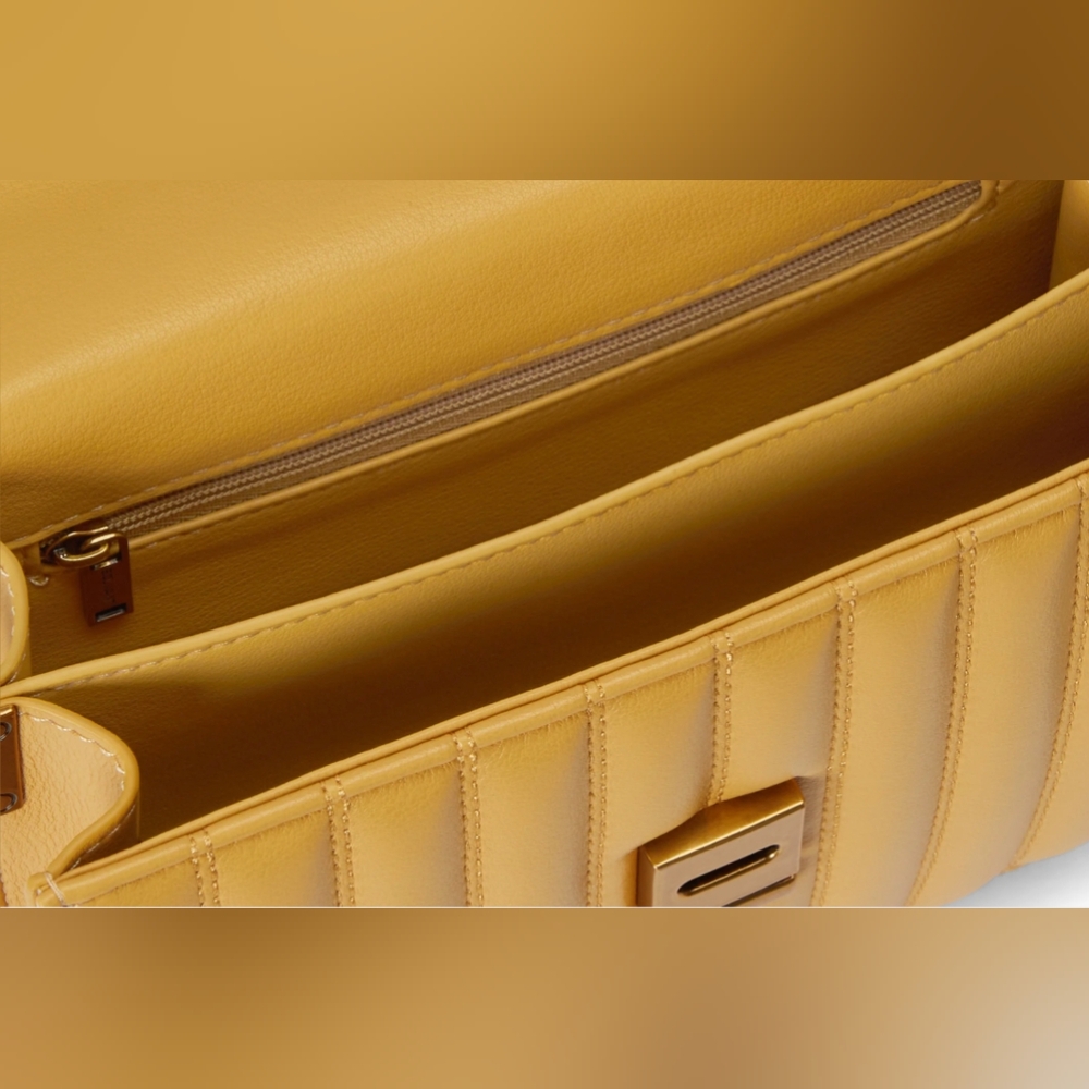 Leather Purse Yellow Small Shoulder Bag - Clutch - Crossbody W/ detachable Strap - Picture 4 of 7